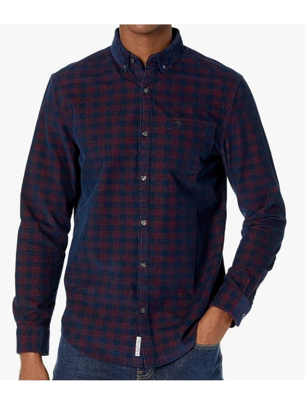 Original Penguin Plaid Corduroy LS Shirt Mens Size 3XLT Tall Gingham Munsingwear